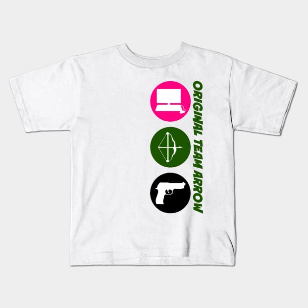 Original Team Arrow - Colorful Symbols - Weapons - Vertical Version Kids T-Shirt by FangirlFuel